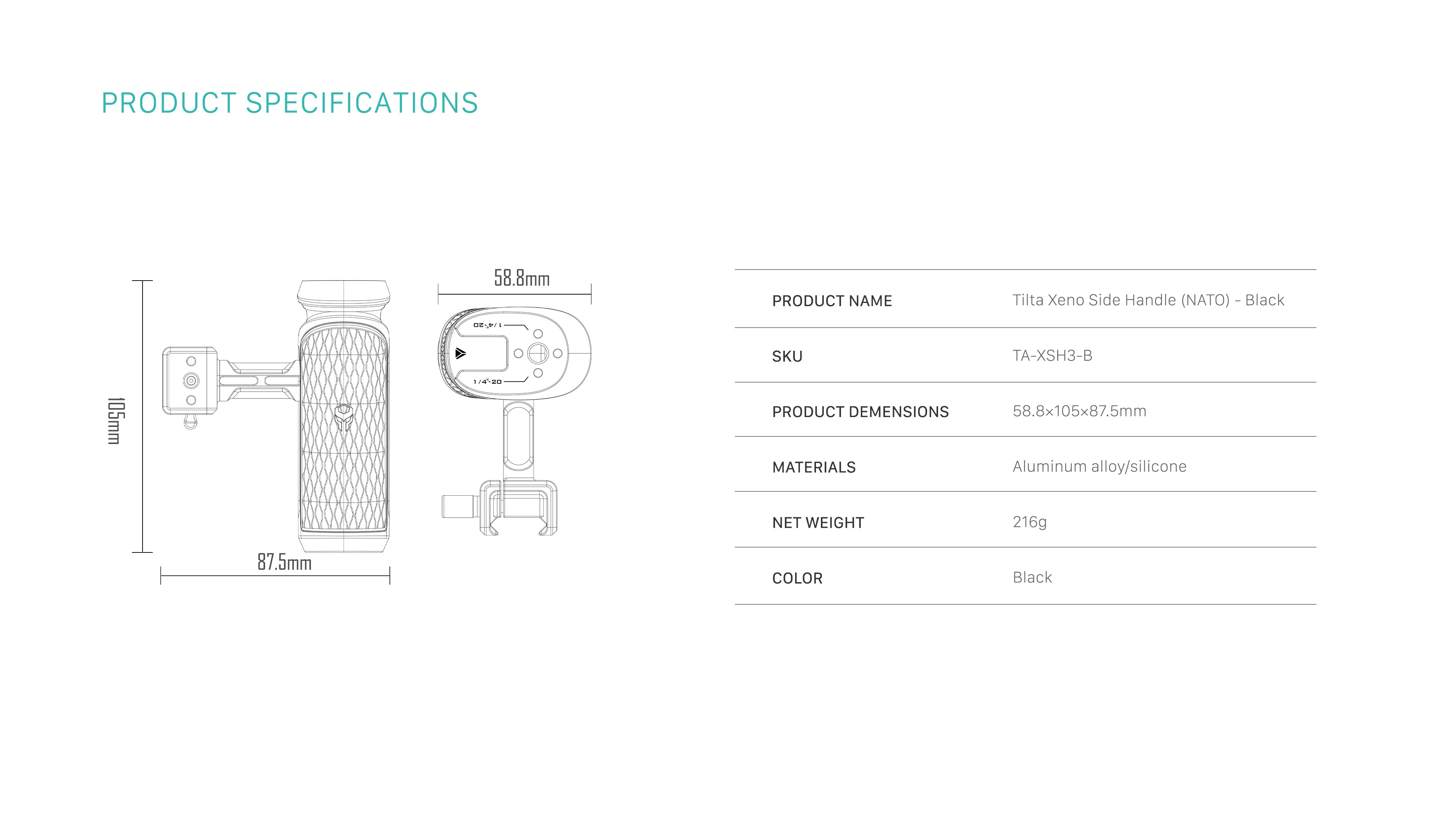 Tilta Xeno Side Handle (Dual 1/4"-20) Tilta Xeno Side Handle (Dual 1/4"-20)