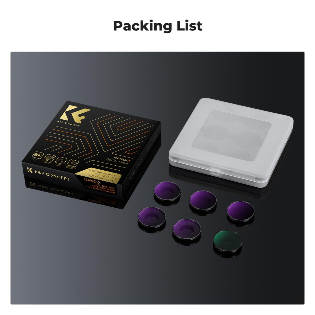 Action Camera Filter Set CPL+ND8+ND16+ND32+ND64+ND256, Circular Polarizing Filter Neutral Density with 28-layer Coating Compatible with DJI Osmo Action 4, Osmo Action 5 Pro